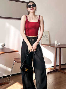 红色吊带背心女内搭夏带胸垫无袖上衣2025新款文胸一体式美背内衣