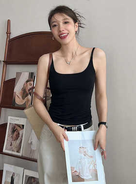 黑色吊带背心女内搭2025新款带胸垫文胸一体外穿美背无袖打底上衣