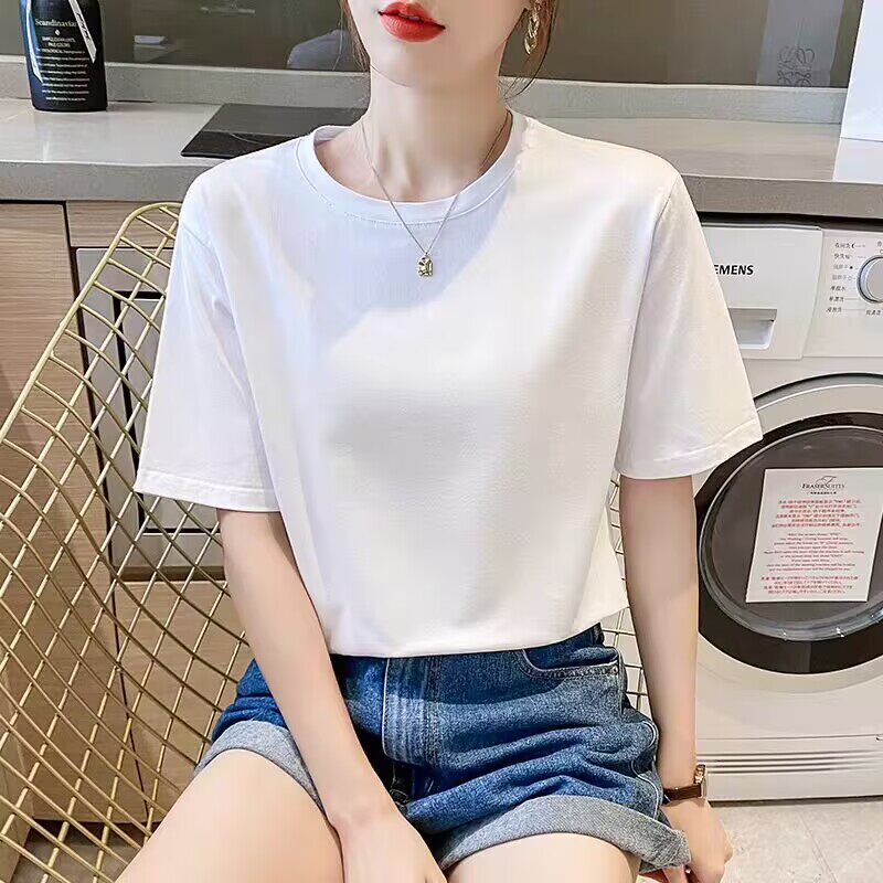 纯棉短袖t恤女夏2026新款宽松韩版显瘦纯色百搭圆领套头休闲上衣
