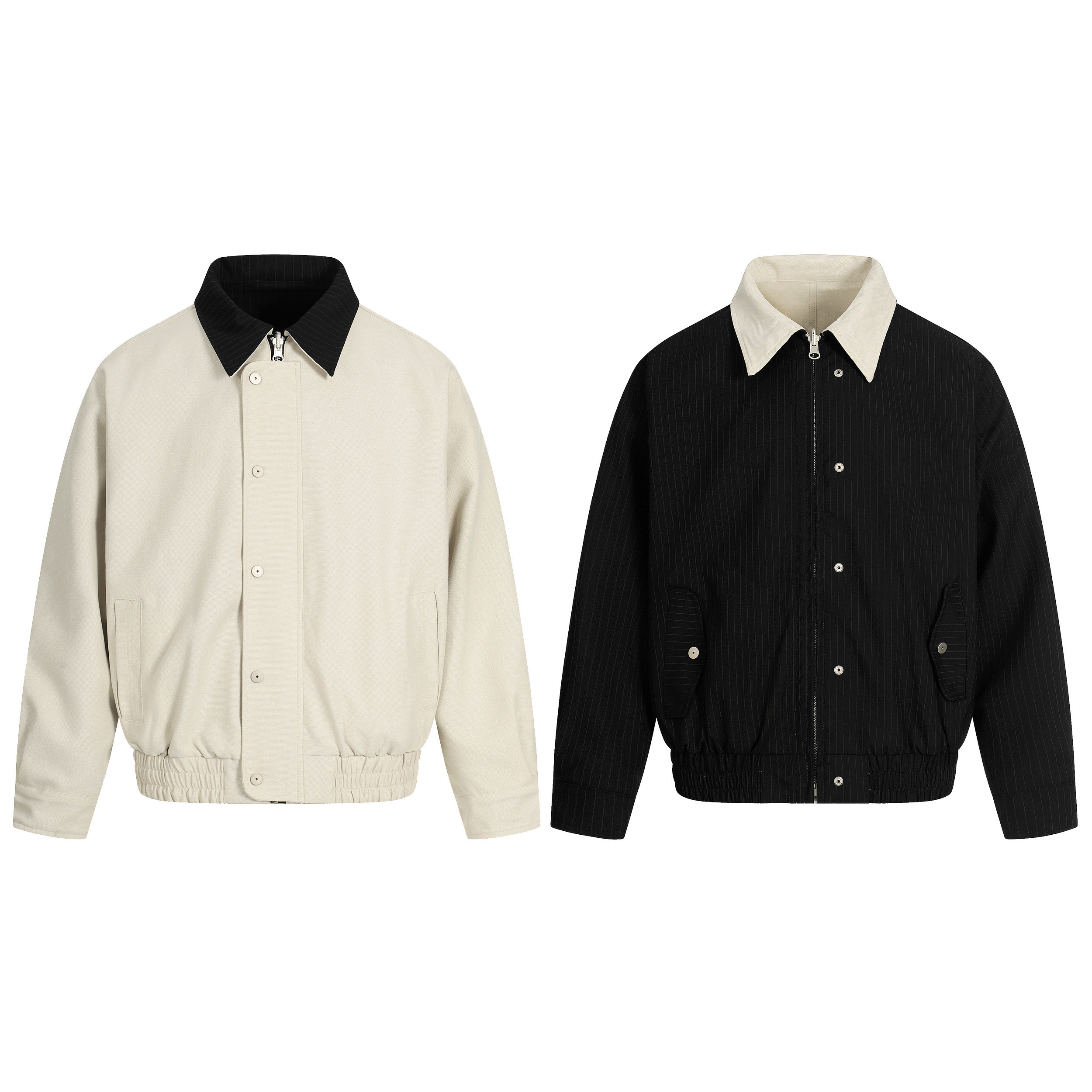 高级感双面穿条纹撞色翻款夹克