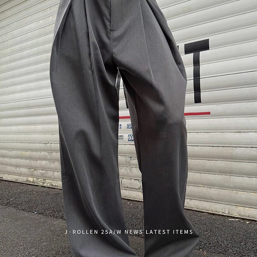 高级感褶皱拖地阔腿修长裤TR西裤