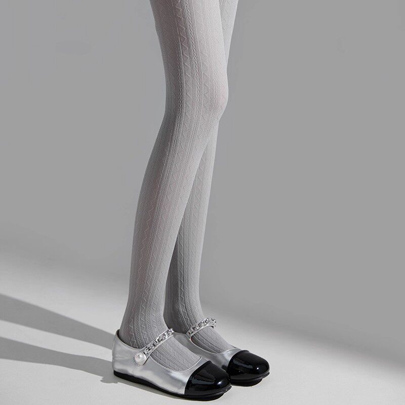 日本NOIH天鹅绒打底裤袜女春秋薄款防勾丝不掉档灰色提花连裤袜