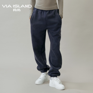 冬休闲裤 女2025新款 子 ISLAND度假向岛水洗棉复古带绒束脚卫裤 VIA
