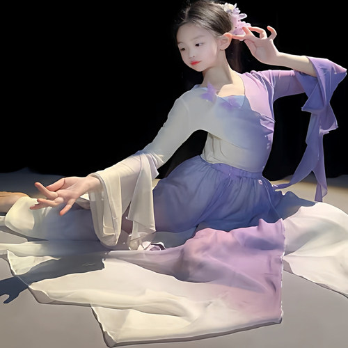儿童古典舞蹈演出服女童飘逸仙气纱衣中国舞蹈服蝴蝶装练功服