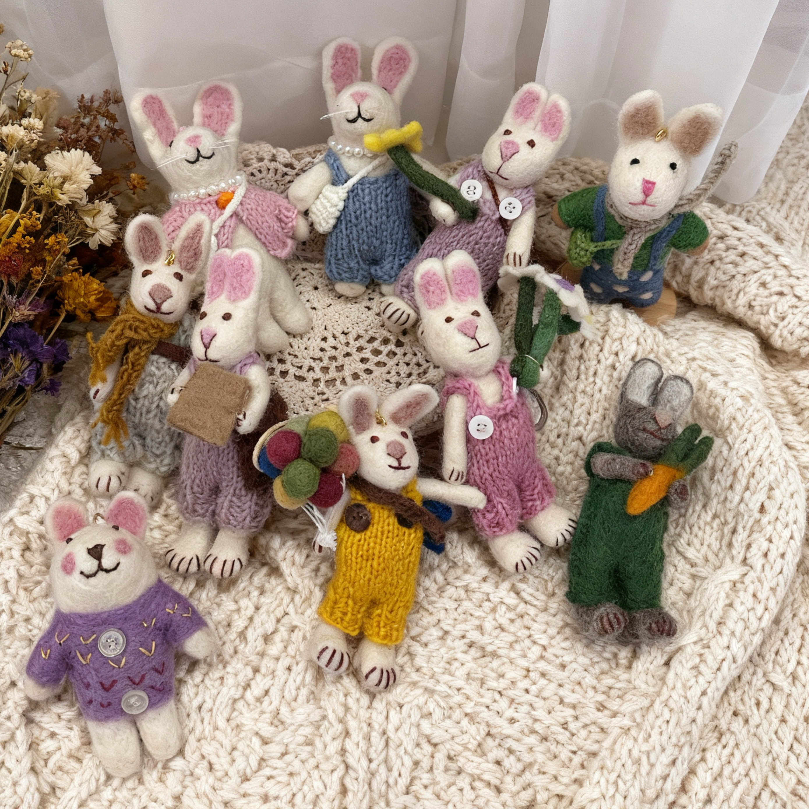 原创新款尼泊尔手工羊毛毡挂件可爱小兔子萌趣包配饰车挂钥匙扣