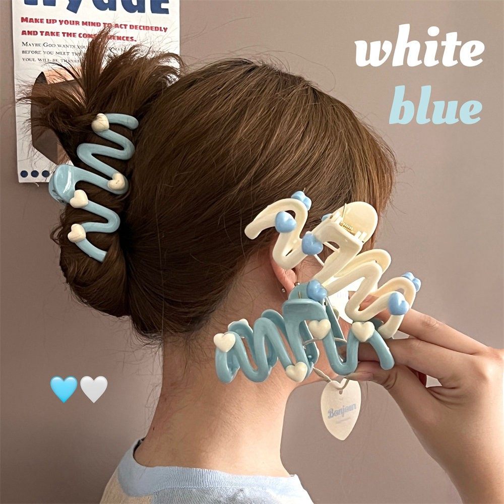 蓝色爱心波浪抓夹少女后脑勺盘发夹大号鲨鱼夹设计感小众发卡头饰,饰品/流行首饰/时尚饰品新,发饰,淘宝优惠券,粉丝福利购,淘宝优惠卷