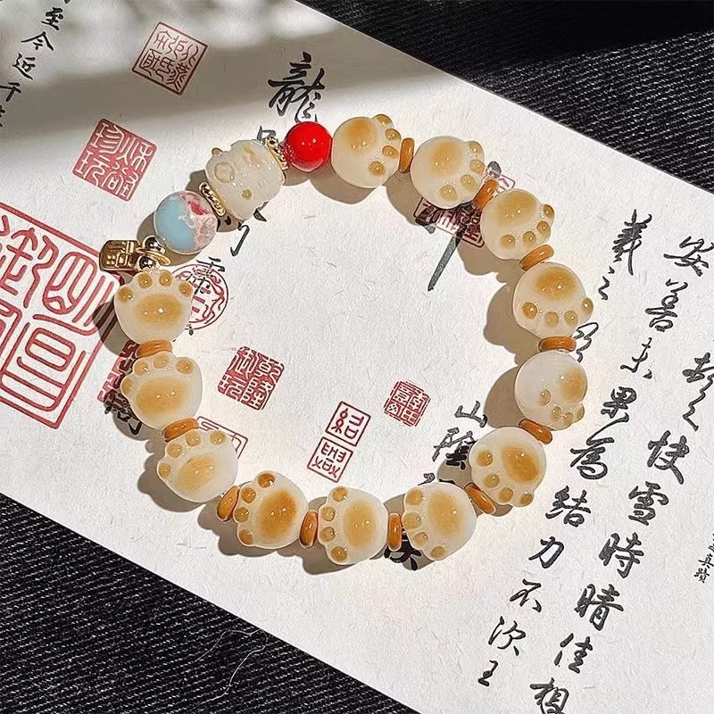 财猫串珠手链炭烧猫爪小众手串