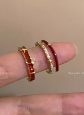 安可拉红色滴釉开口戒指女轻奢