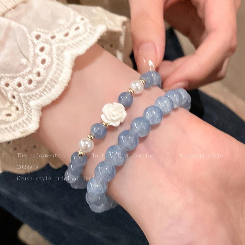 海蓝宝山茶花手串女款小众设计