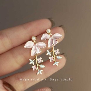 法式 复古滴釉彩色花朵锆石耳环超仙氛围感耳钉轻奢高级感小众耳饰