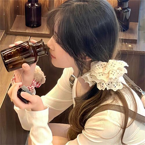 赵露思同款蕾丝大肠发圈超仙镂空花边肥肠发圈复古皮筋头绳发饰女