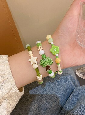 绿色小清新陶瓷串珠树脂手链