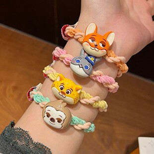 卡通动物发圈女可爱狐狸兔子猎豹麻花皮筋高弹力少女心发绳头饰