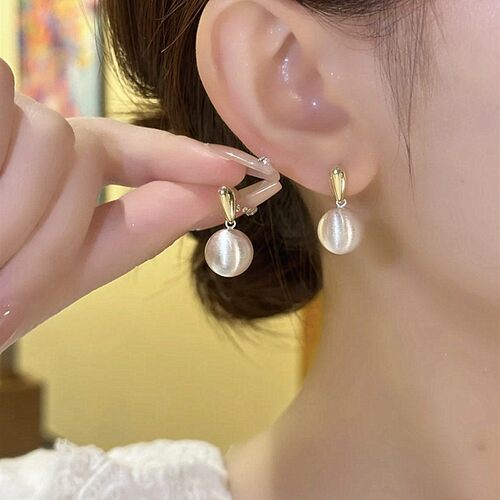 小众磨砂拉丝金属球耳钉冷淡风