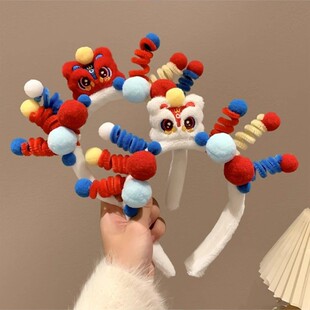 新年醒狮扭扭棒发箍可爱彩色头箍女洗脸发卡头饰拍照聚会生日发饰
