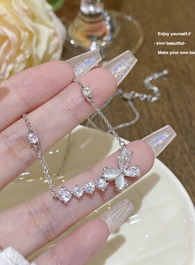 甜美温柔锆石猫眼石蝴蝶项链