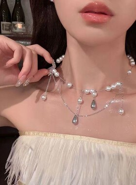 轻奢小众珍珠人鱼流苏锁骨链