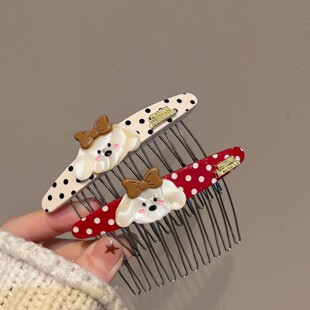 高端高颅顶侧边碎发神器刘海夹发饰 韩国波点倒插梳发夹女2026新款