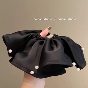 珍珠超大号肥肠发圈缎面复古气质褶皱花边头绳时尚出勤百搭发绳女