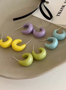 少女糖果色热卖C型耳钉女简约