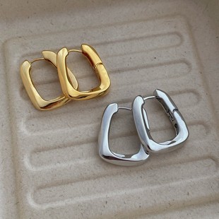 冷淡风时尚 简约素圈金色几何型耳扣小众高级感设计耳环耳钉耳饰品