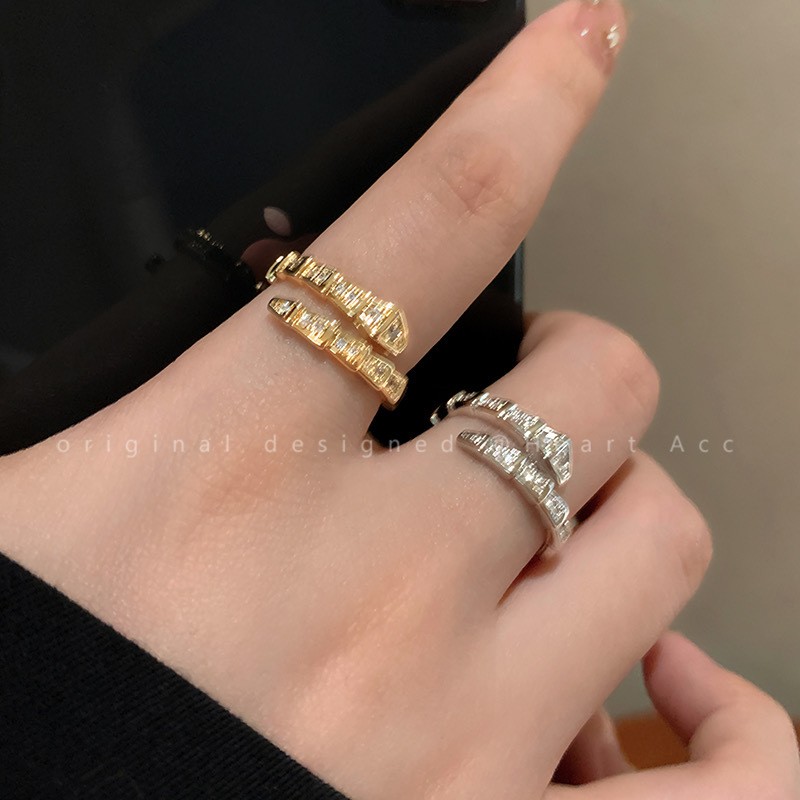 高级感闪钻蛇形戒指女小众设计开口食指戒冷淡风时尚个性指环手饰