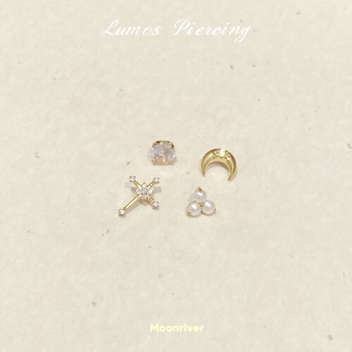 Lumos Moonriver 珠光十字F136内螺旋钛合金珍珠耳钉耳骨钉T127