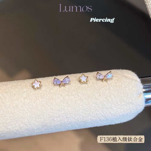 Lumos mini蝴蝶结 星星设计感F136内螺旋钛合金耳钉耳骨钉 T093