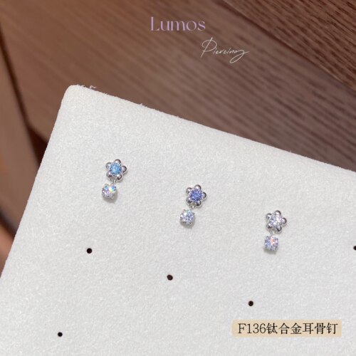 Lumos 奶芙花花 mini叠搭F136内螺旋钛合金耳钉Flat钉耳骨钉T189