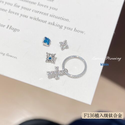Lumos  Klein镀白金F136内螺旋钛合金耳钉耳骨钉十字耳圈防敏T169