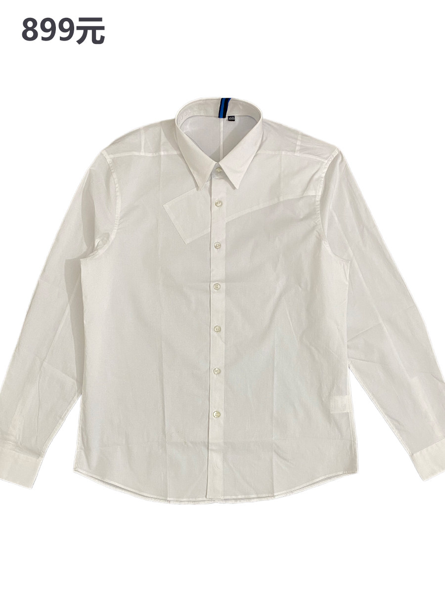 商场同款正品899元时尚休闲白色衬衫 纯棉修身微弹长袖男衬衣帅气