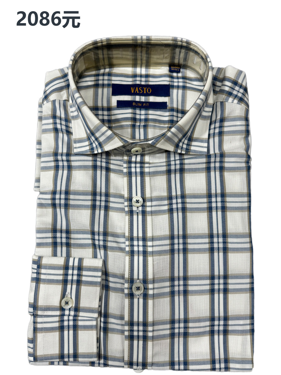专柜正品原2086元男士高端纯棉长袖衬衫舒适透气修身时尚格子休闲