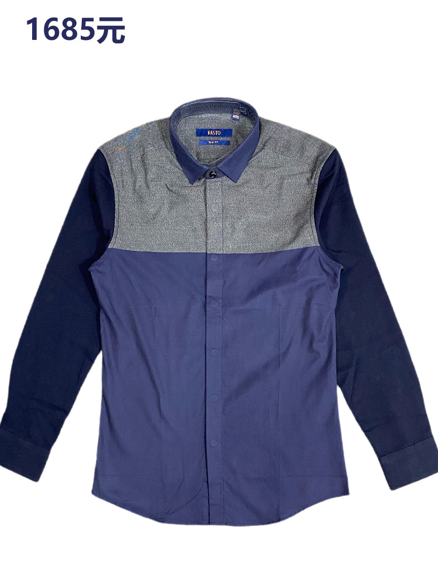 专柜正品1685元男士纯棉长袖修身衬衫时尚撞色透气秋冬季商务休闲