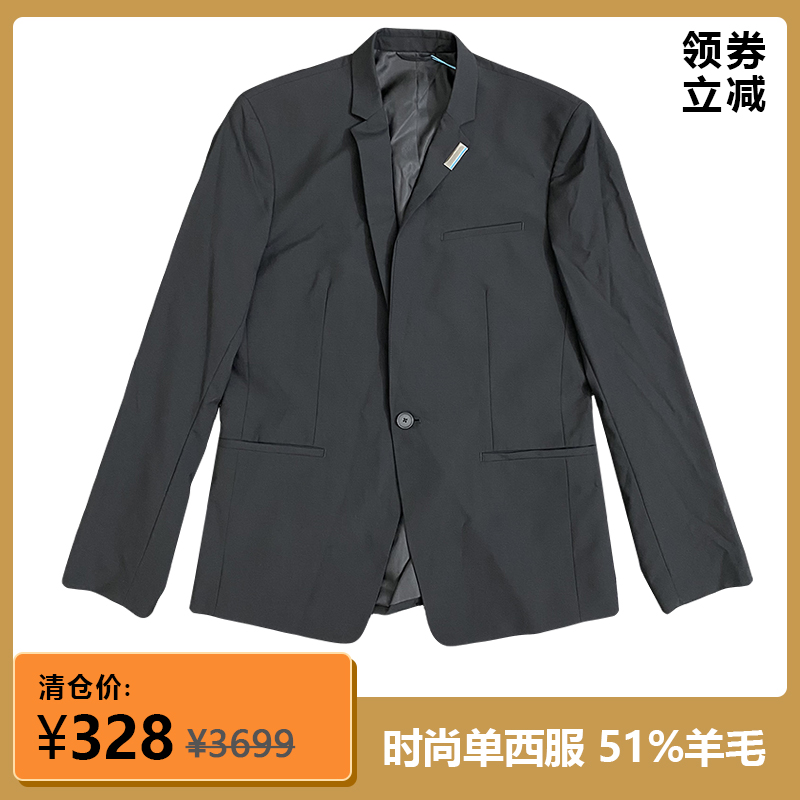 3699元正品男士时尚休闲羊毛长袖青年便服商务单西服修身黑色开叉