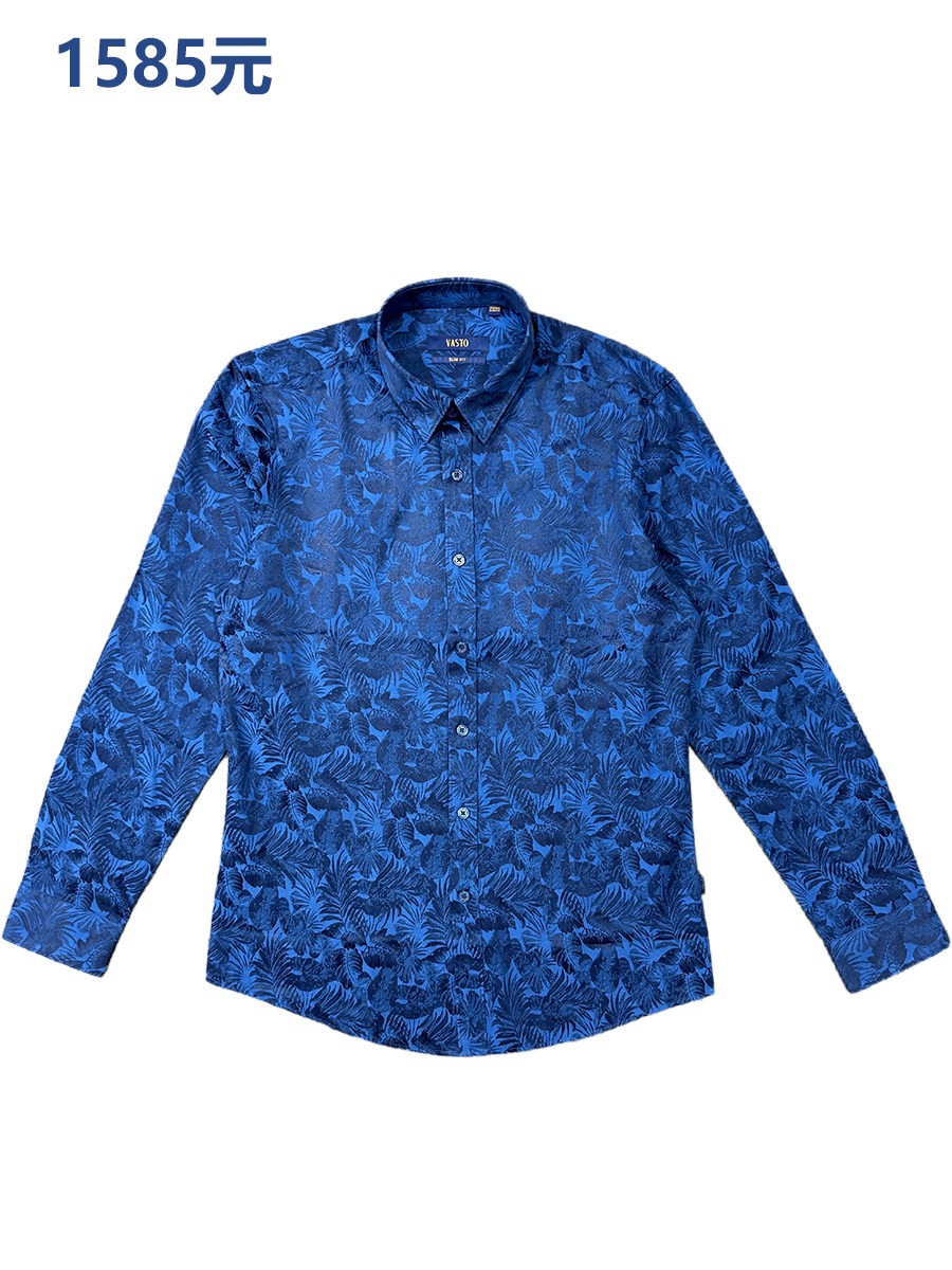 品牌正品原1585元男士时尚印花长袖衬衫透气抗皱修身都市青年休闲