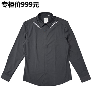 通勤上班日常修身 专柜正品 弹力舒适 衬衫 刺绣黑色长袖 999元 男士