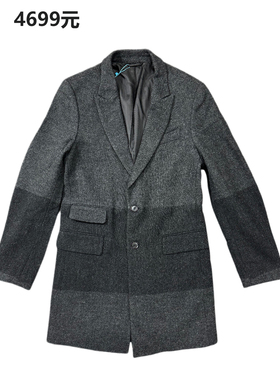 品牌正品撤柜4699元男士中长款100%羊毛呢大衣商务休闲翻领单排扣