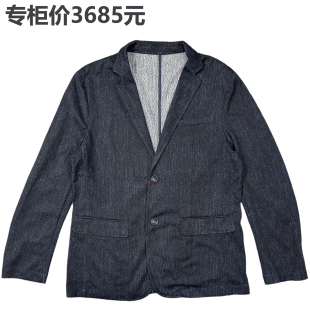 专柜 3685！男士休闲西装 仿牛仔纹理聚酯纤维单西外套 春秋百搭