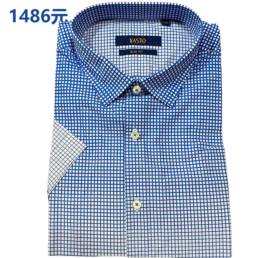 专柜正品原1486元时尚渐变男士短袖衬衫纯棉透气舒适弹力修身夏季