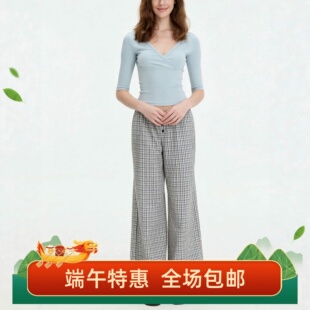 Veryrarme 泡泡格裤子休闲裤长裤夏季格子