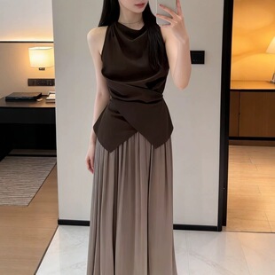 时尚不规则交叉背心上衣+气质宽松显瘦休闲阔腿裤夏季新款套装女