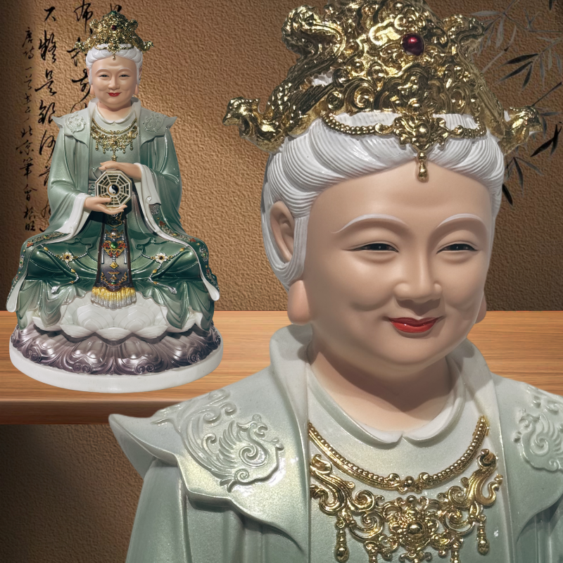 无生老母神像无极老母骊山圣母娘娘佛像汉白玉仿瓷精品款供奉摆件
