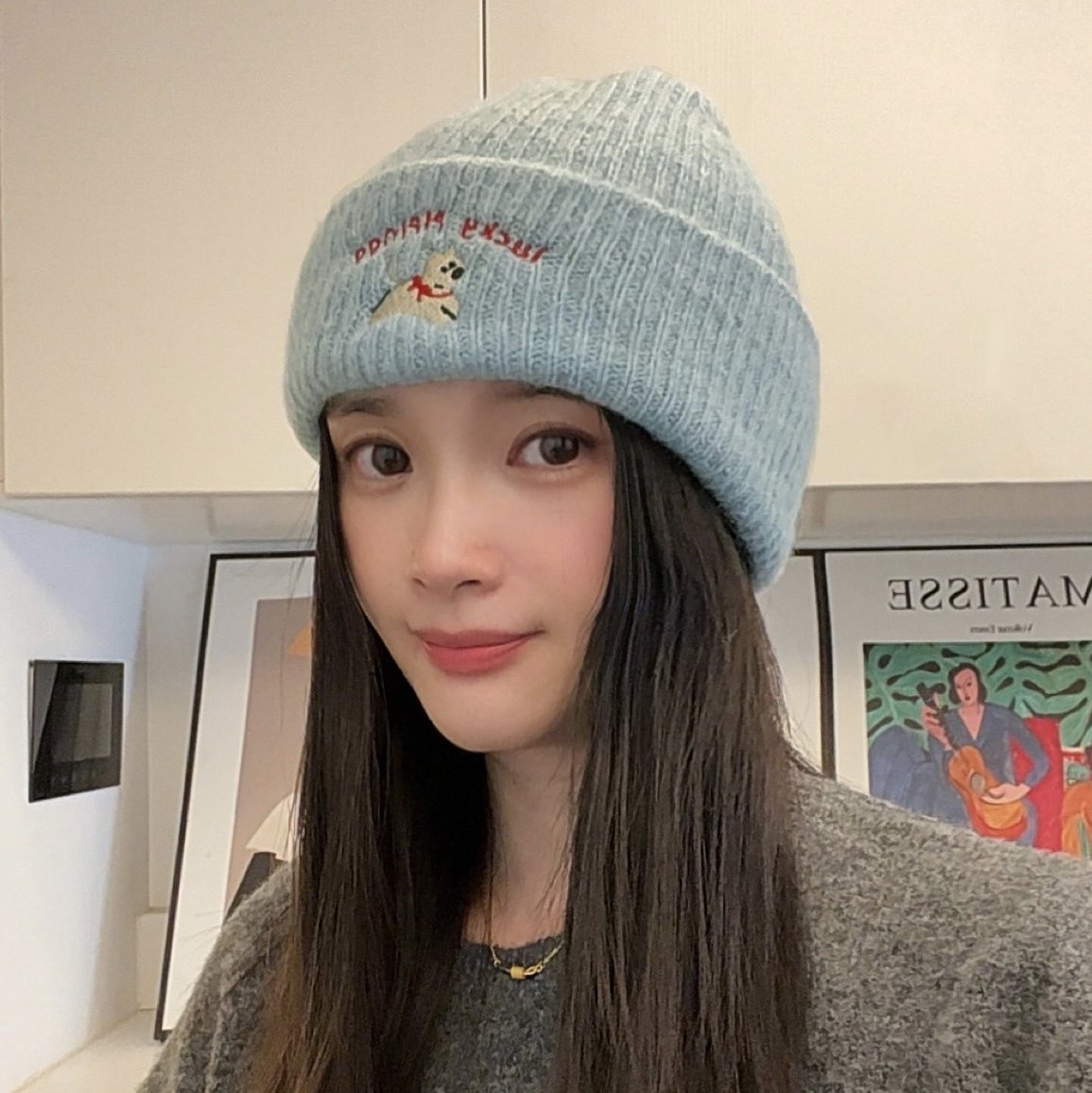 羊毛针织堆堆帽子女款2025新款秋冬季显脸小保暖蓝色毛线帽冷帽男