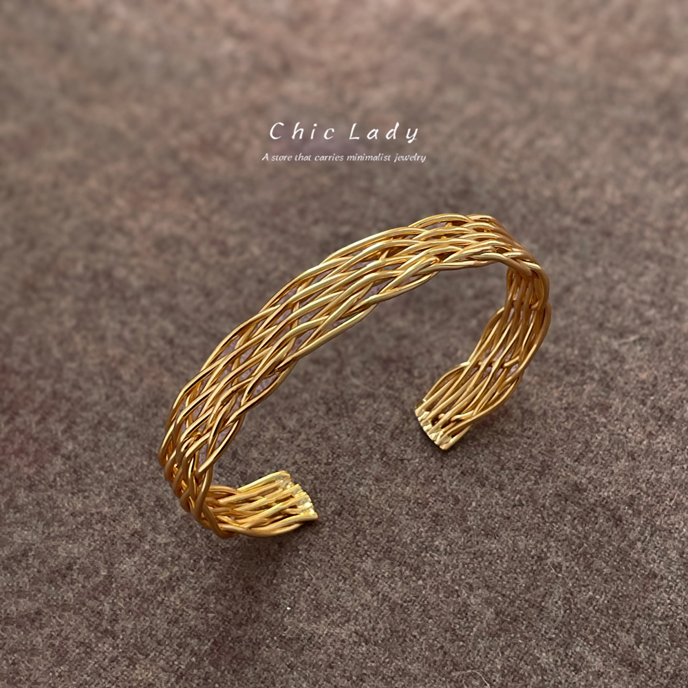 中古风叠戴手镯高颜值小众设计师款异域风肌理时髦夸张手饰18k金