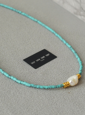 绿松石天然彩色串珠叠戴款项链女莫瑞风爆款轻奢小众锁骨颈链