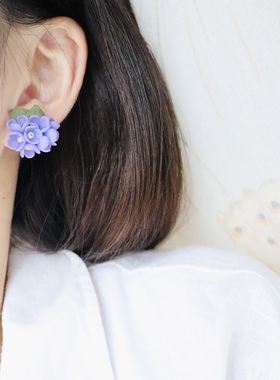 紫色丁香花耳钉耳夹森系仙美耳钉原创设计耳饰2022新品森系原创
