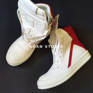 2022SS新款 硬底 全粒面牛皮高帮前白后红倒三角TPU情侣厚底鞋