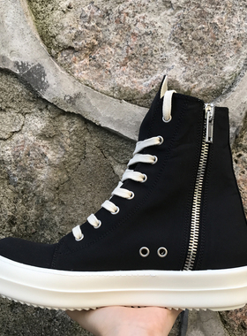 KOAN自制黑色复合横纹布高帮无头 TPU奶香底情侣厚底鞋休闲布鞋