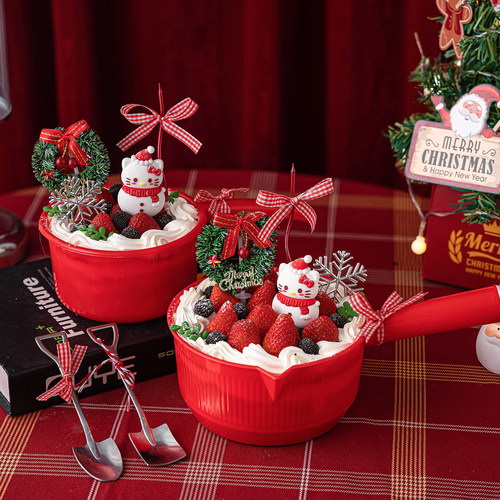 2026网红圣诞节水瓢草莓蛋糕装饰搞怪水舀蛋糕桶复古烘焙装扮配件