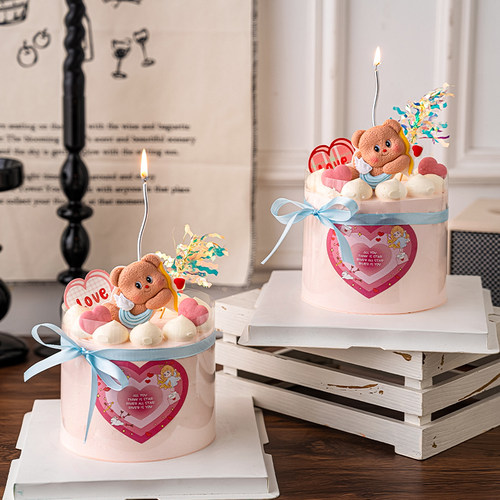 禾斯语情人节小熊爱心蛋糕装饰